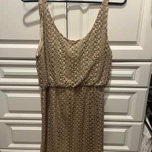 Gold crochet, draped back Alice & Olivia mini dress - size 0